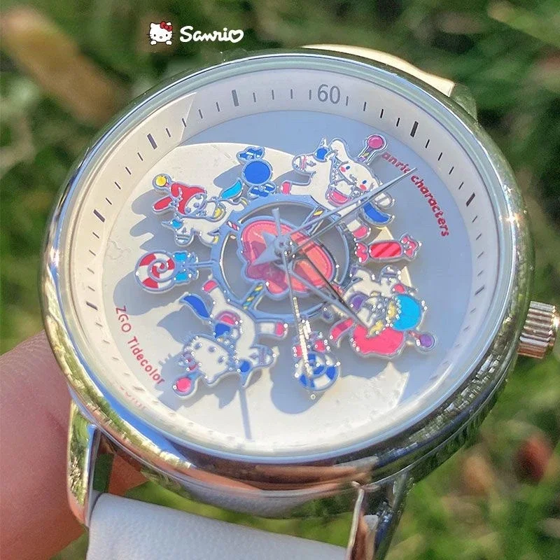 

Hot Selling Sanrio Family Carousel Watch Cute Girls KT Cat Dial Cute Girls Waterproof Quartz Watch Creative Gift Birthday Gift