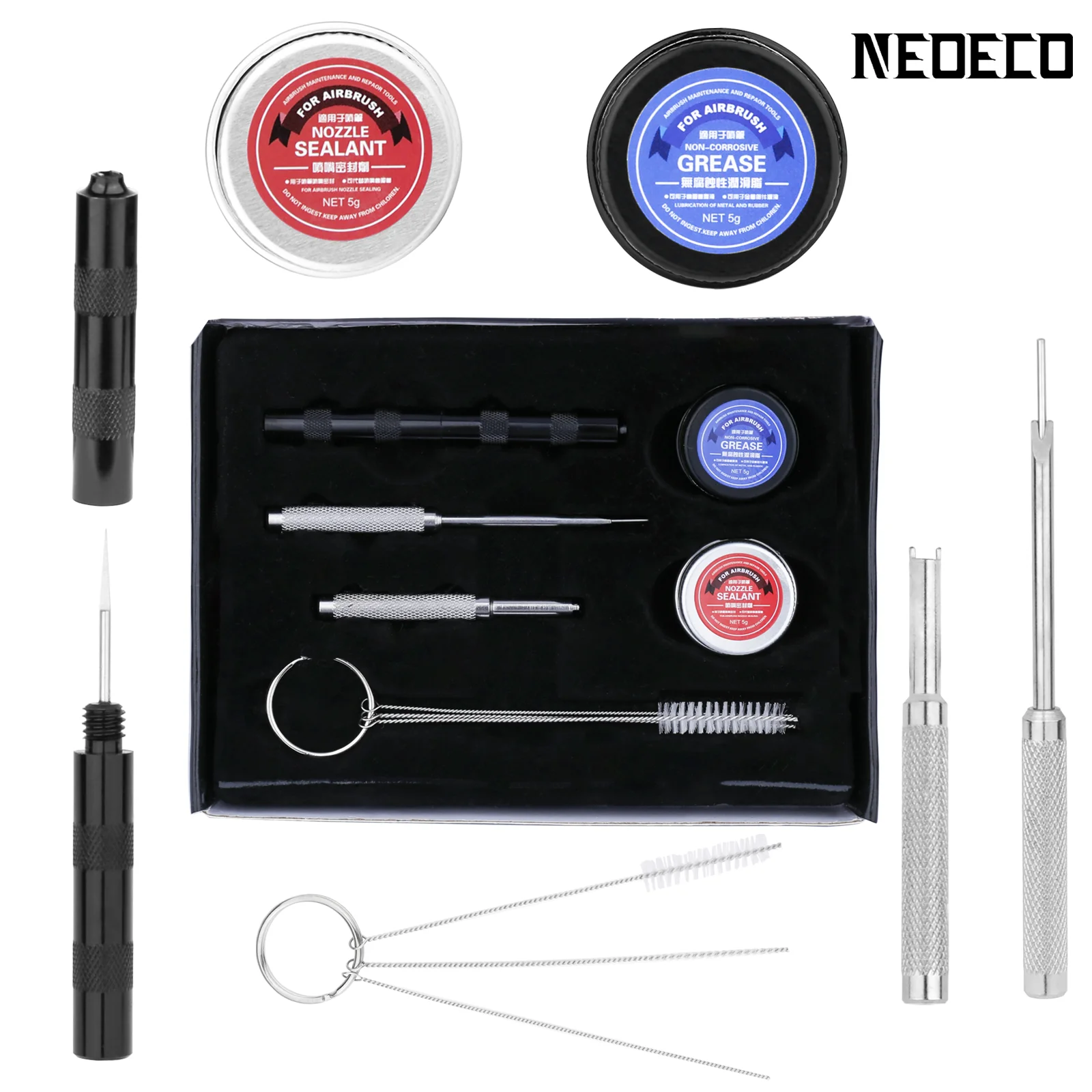 Conjunto de reparo de manutenção de aerógrafo, 8 peças, acessórios, kit de ferramentas de limpeza de escova de ar, bico de graxa, selante,