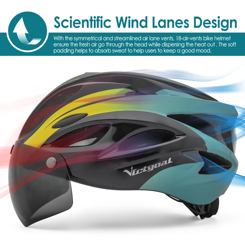 VICTGOAL Adults Bike Helmet Goggles LED Rear Light Men Women Cycling Helmet Road Bicycle Helmets MTB E-Bike Cap Scotter Headgear view 2