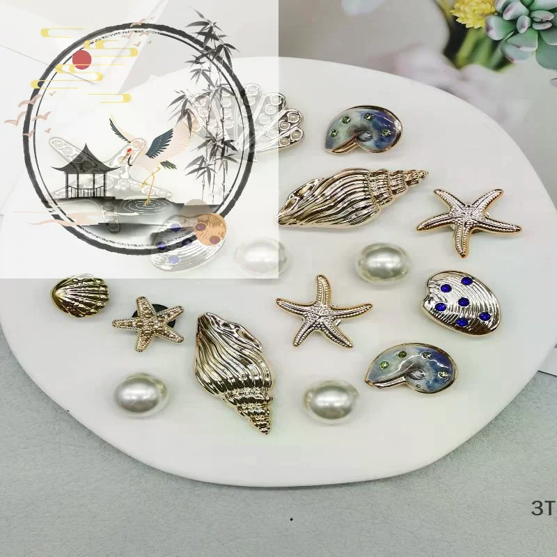16Pcs/Set DIY Starfish Shoe Charms Bling Conch Shoes Buckle Decorations Removable Shell Shoe Clips Accessories