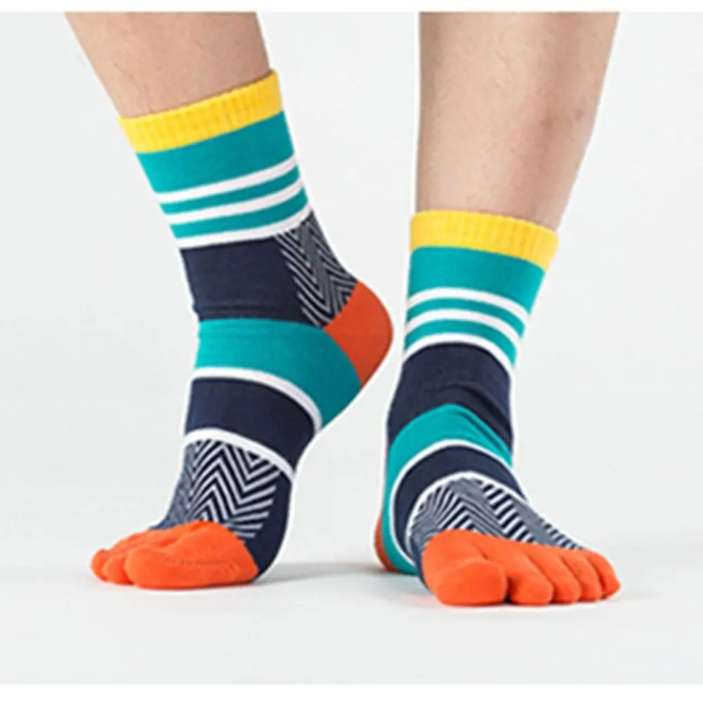 

New Organic Cotton Five Finger Short Socks Bright Color Young Funny Socks with Toe Casual Stripe Street Toe Socks