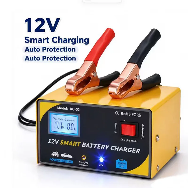 12V 7A KC-02 Smart Pulse Repair Battery Charger Pure Copper LCD Display Manual Automatic Mode for Car Motorcycle 12V Lead Acid G