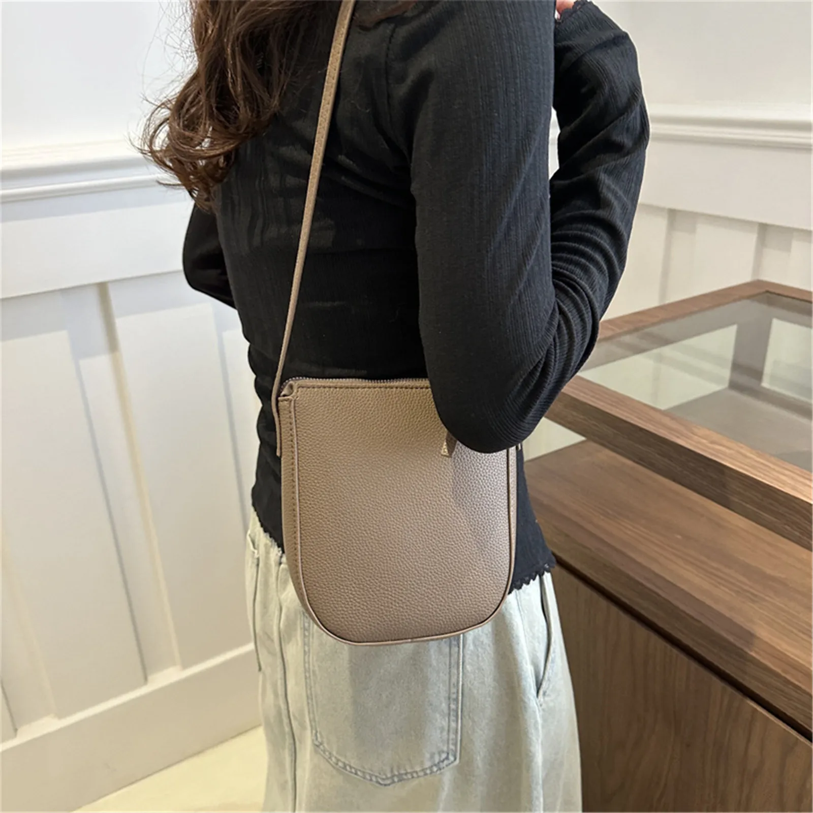 

Solid Color Pu Shoulder Bags For Women Girls New Zipper Ladies Crossbody Phone Bag Travel Phone Key Coin Card Storage Pouch