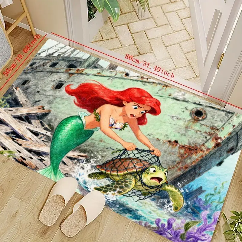 

Нескользящий напольный коврик Disney Princess Ariel The Little Mermaid Saving Sea Turtle, яркий напольный коврик под морем Shipwreck Scene Area Ru