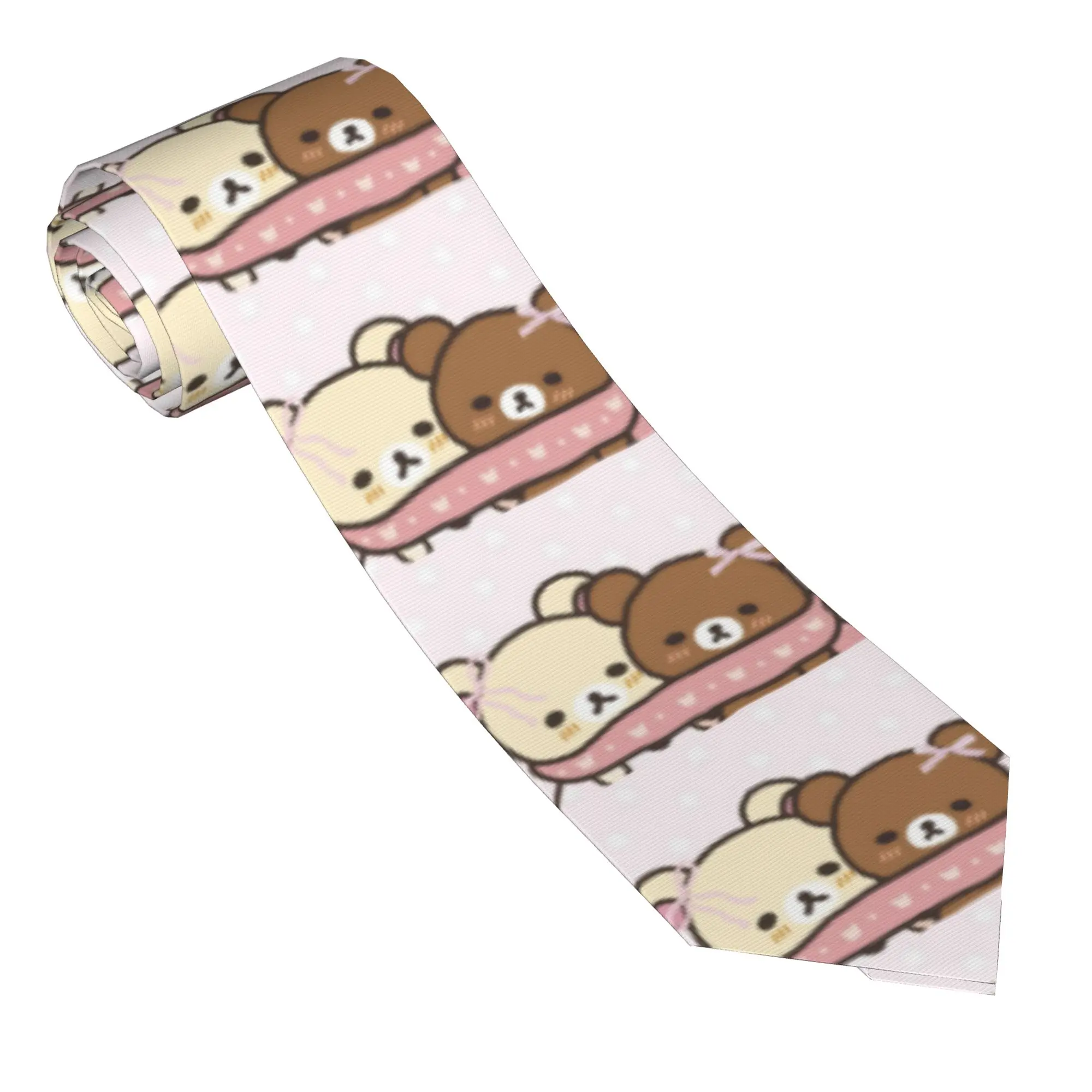 Necktie Kawaii Bear Scarf Men Silk Polyester 8 cm Narrow Neck Ties Rilakkumas for Mens Suits Accessories Gravatas Cosplay Props