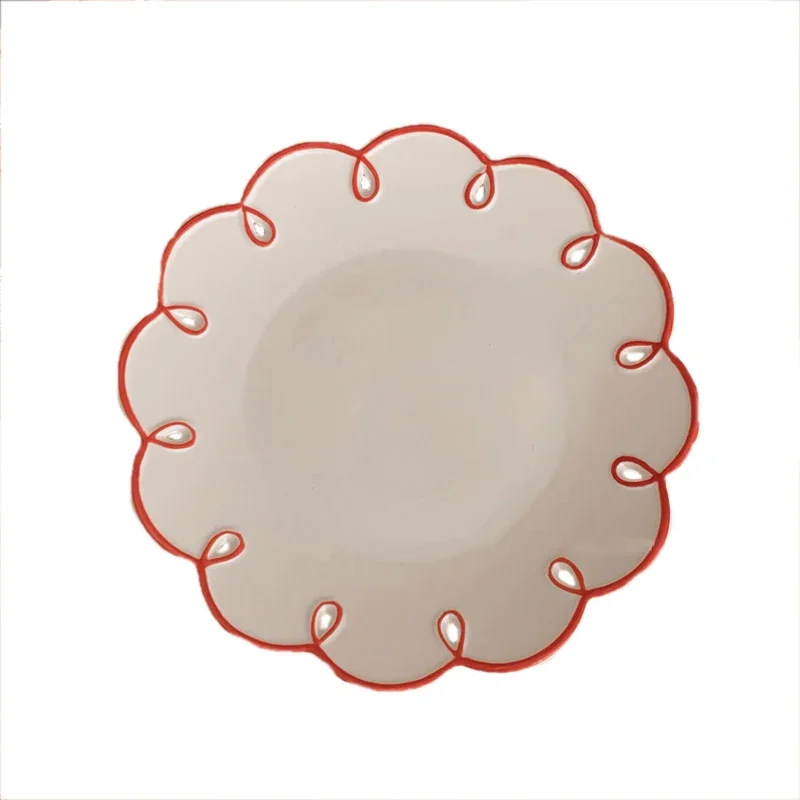 Korean Style Floral Shape Creative Ceramic Plate Vintage Ins Solid Color Homehold Tableware Afternoon Tea Cake Dessert Plates
