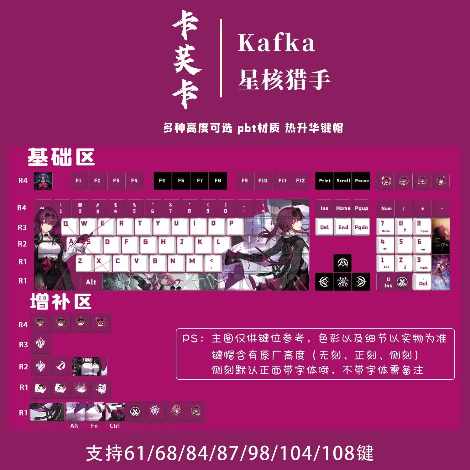 128 toetsen Honkai: Star Rail Kafka Keycaps Set Keycaps Anime Key Caps Mechanisch toetsenbord voor wooting 60 64/68/84/87/96/104/108