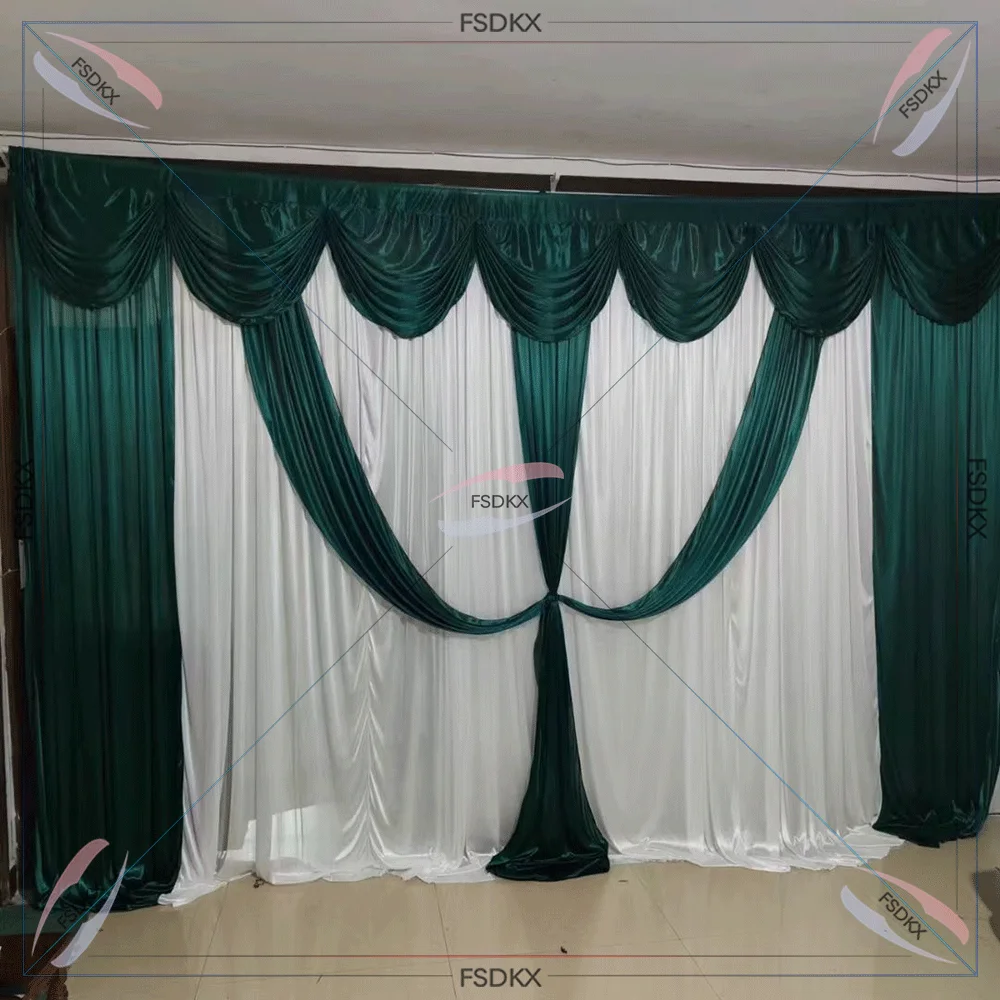 Hot Sale Multiple Colors 3m H x3m W Ice Silk Cross Drape Curtain Wedding Backdrop Decoration