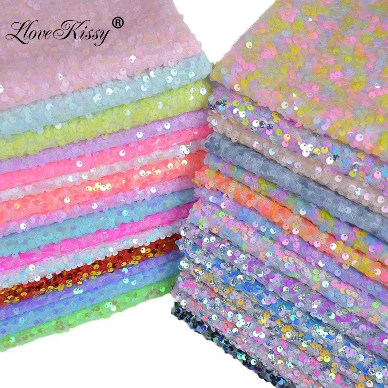 

New 5mm Encrypted Colorful Sequin Fabric Spot Dress DIY Shoes Hat Stage Background Mesh Embroidery Beads Fabric Width 125CM