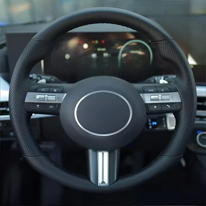 For Modern Tucson L 25 Hand-sewn Steering Wheel Cover; Lightweight and Breathable; Full-Coverage Style Modification Design