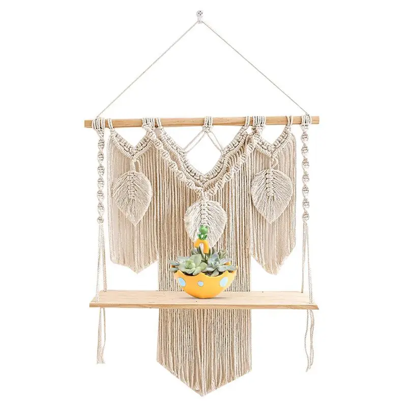 

Macrame Wall Hanging With Shelf Woven Decor Beige Wall Decor Modern Bohemian Farmhouse Woven Wall Hangings Elegant Apartment