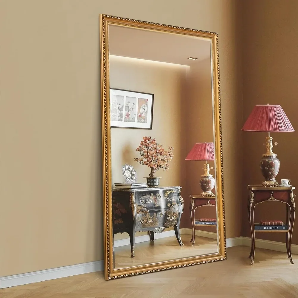 71 Inch X 32 Inch Solid Wood Frame Floor Mirror, Full Body Mirror,with Vertical Bracket,wall or Wall Mounted Anti Slip Stability