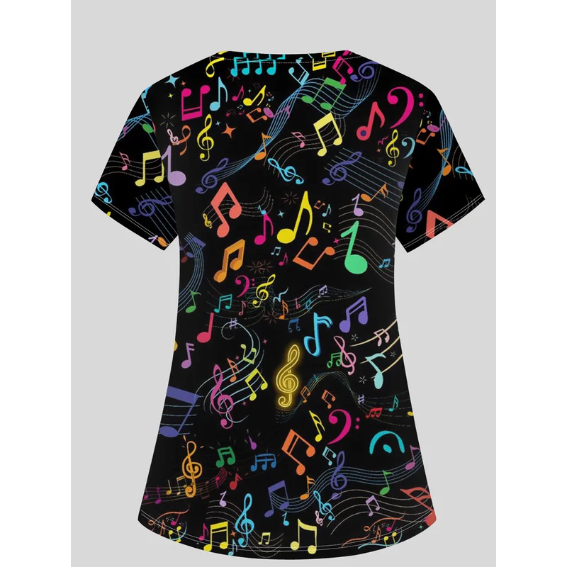 Women's FashionVShort-sleeved nursing uniform with pockets，Lively and vivid cartoon elements，Breathable, casual, and elegant sty