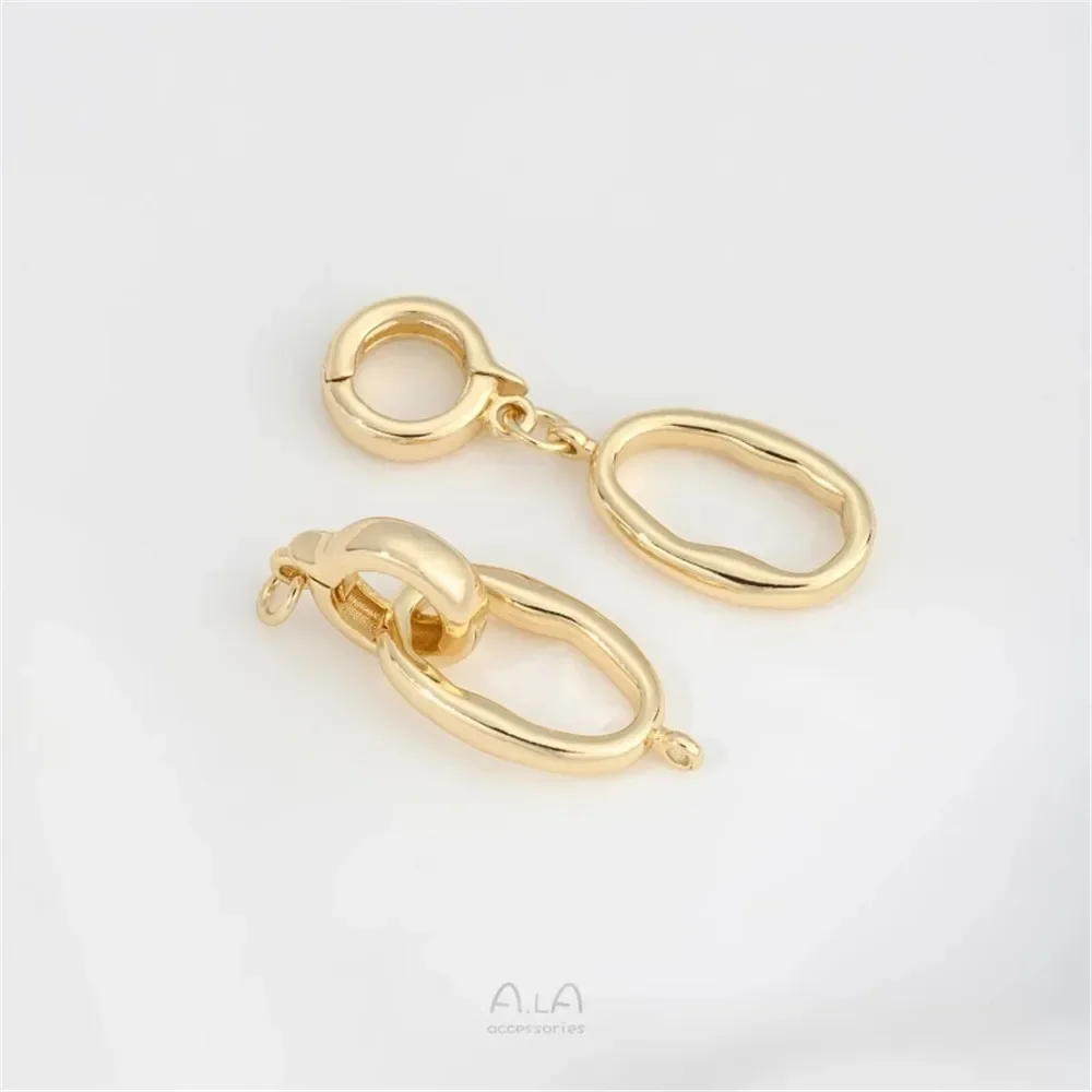 14K Gold Wrapped Oval Double Loop Pearl Bracelet Necklace Connection Buckle Pendant Buckle DIY Jewelry Accessories