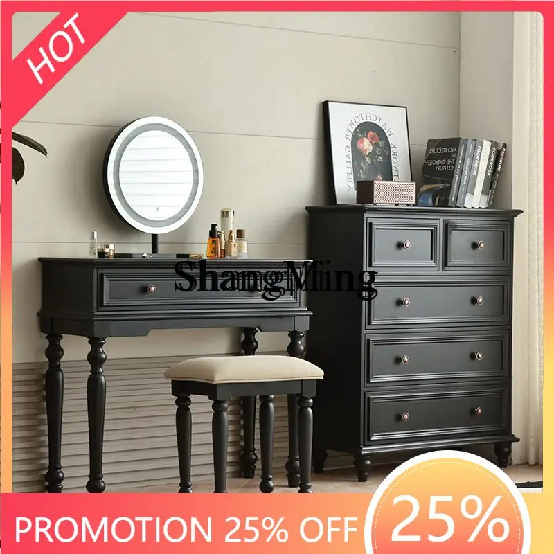 

SM new makeup table combination integrated dresser retro black modern simple small apartment master bedroom