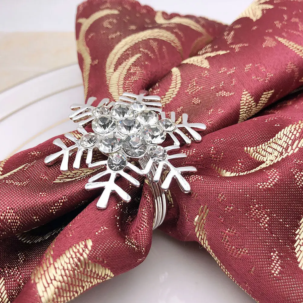 Metallic Silver Snowflake Napkin Rings Set of 4 – Rhinestone Bling Holiday Table Decor for Christmas Wedding Bridal Shower