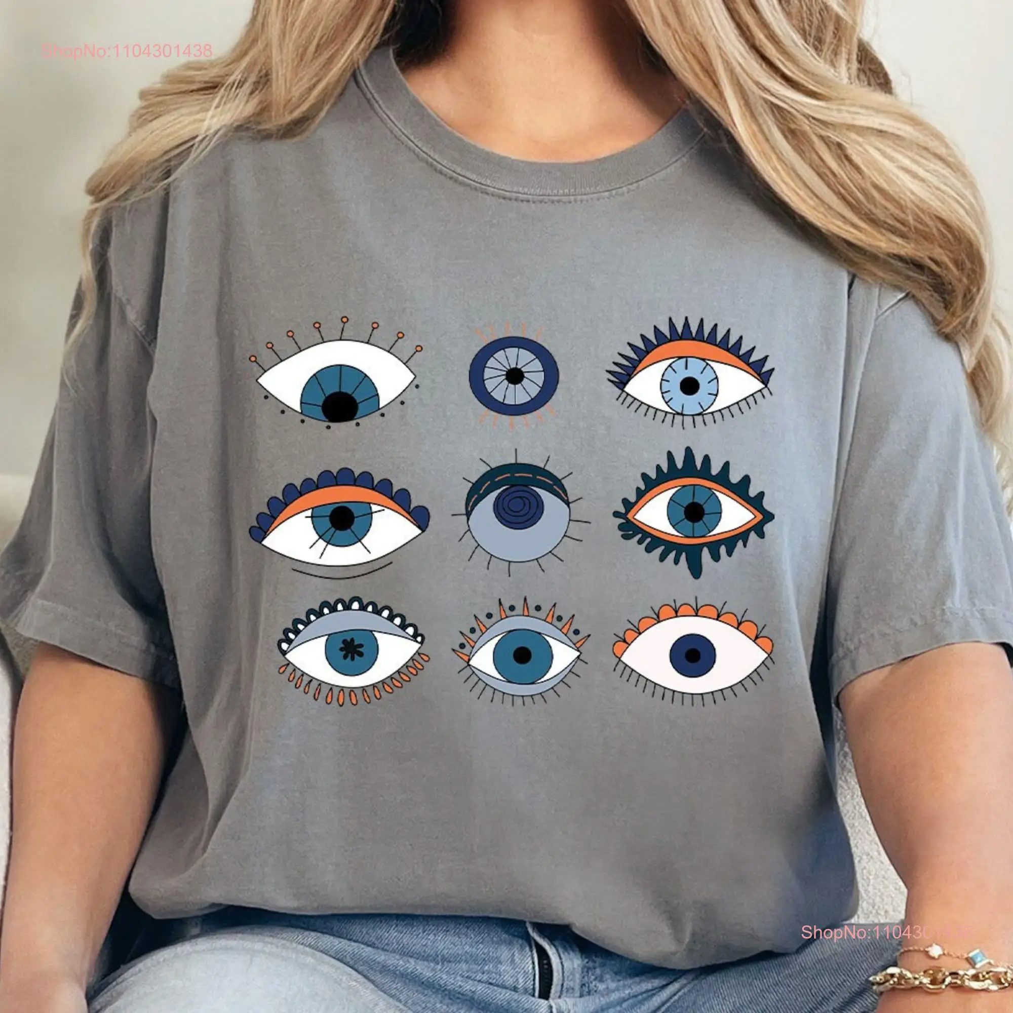 Evil Eye Comfort Color T Shirt Message Greek Nazar Boncuk Hamsa long or short sleeves