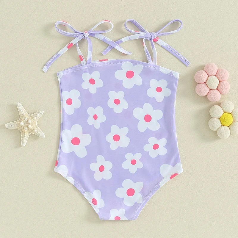 Baby Girls Swimsuit Toddler Bow Ruffle Swimwear Girl Flower Print Tie Up Bathing Beach Wear Swimming Infant Kids Clothes Outfit