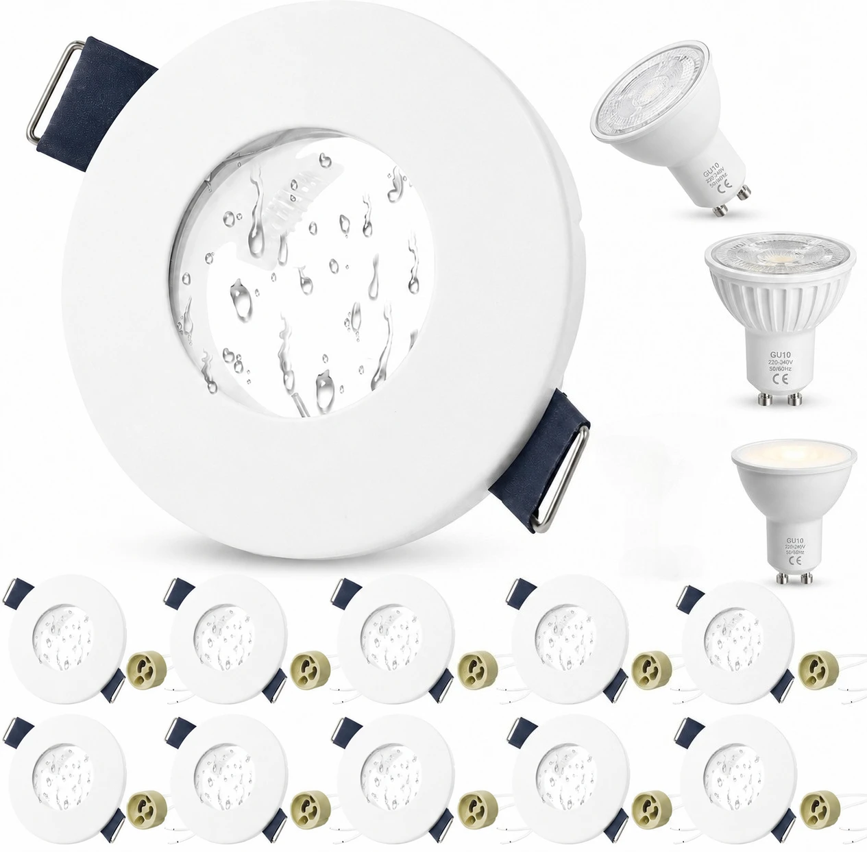 JOYINLED GU10 Mounting Frame IP65 Waterproof Recessed Ceiling Spotlights Metal Housing Round White Wet Room Bathroom Kitchen