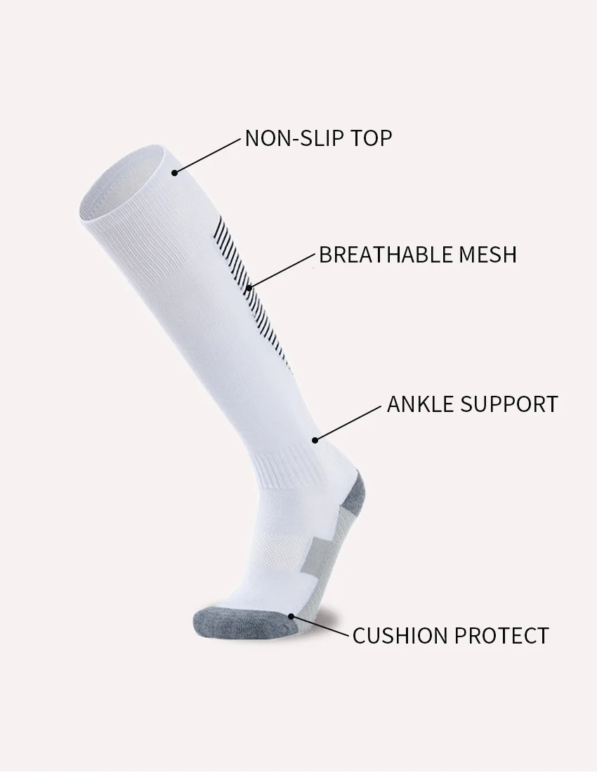Men\'s Football Soccer Socks Over the Calf Long Cushion Athletic Socks White Black Yellow Blue Training Tube Socks for Men Women