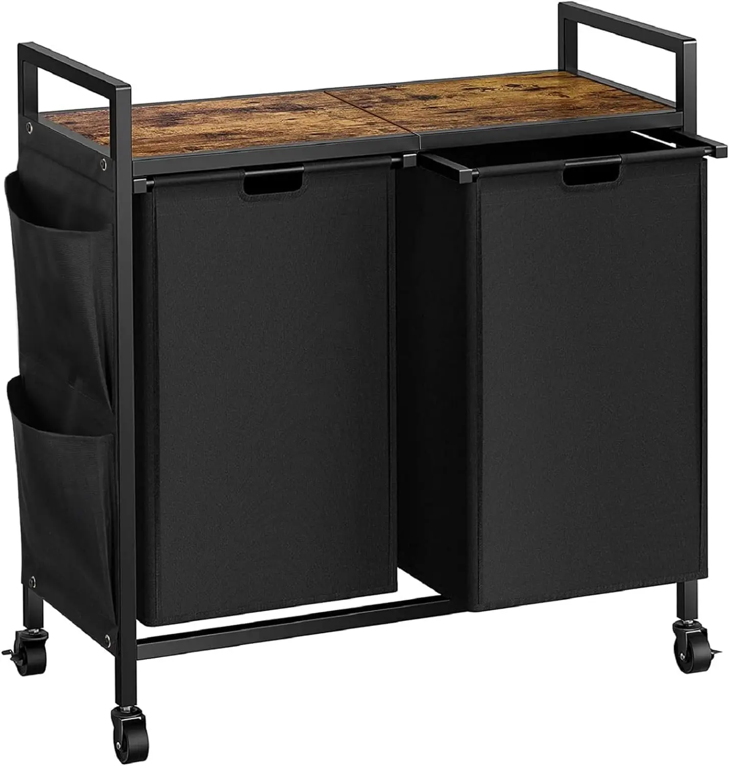 

Double Laundry Hamper with Lid, Rolling Laundry Basket Organizer with Wheels, Iron-Made Laundry Sorter with 2 Removable Bags,