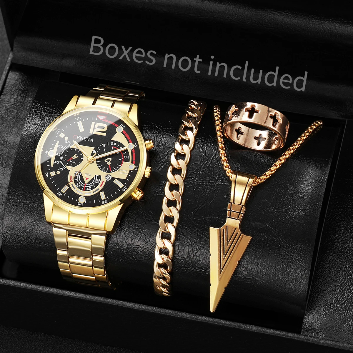 Steel strip quartz men's watch high-end business style luminous pointer watch large dial set