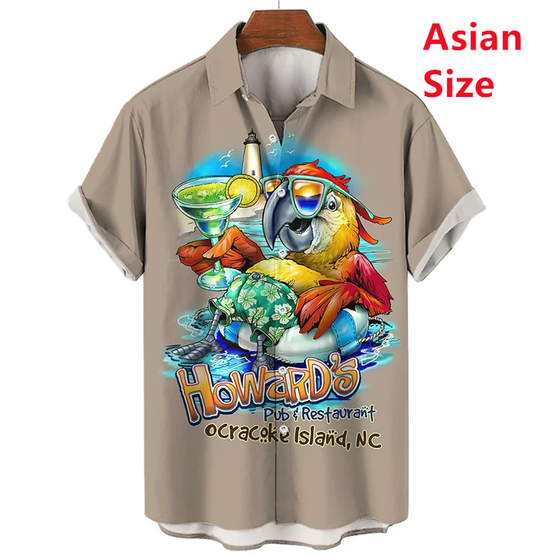 Funny Hawaiian Resort 3D Print Parrot Flower Shirt Men's Summer Short Casual Man Clothing Vintage Harajuku Cadiz Social Camisas