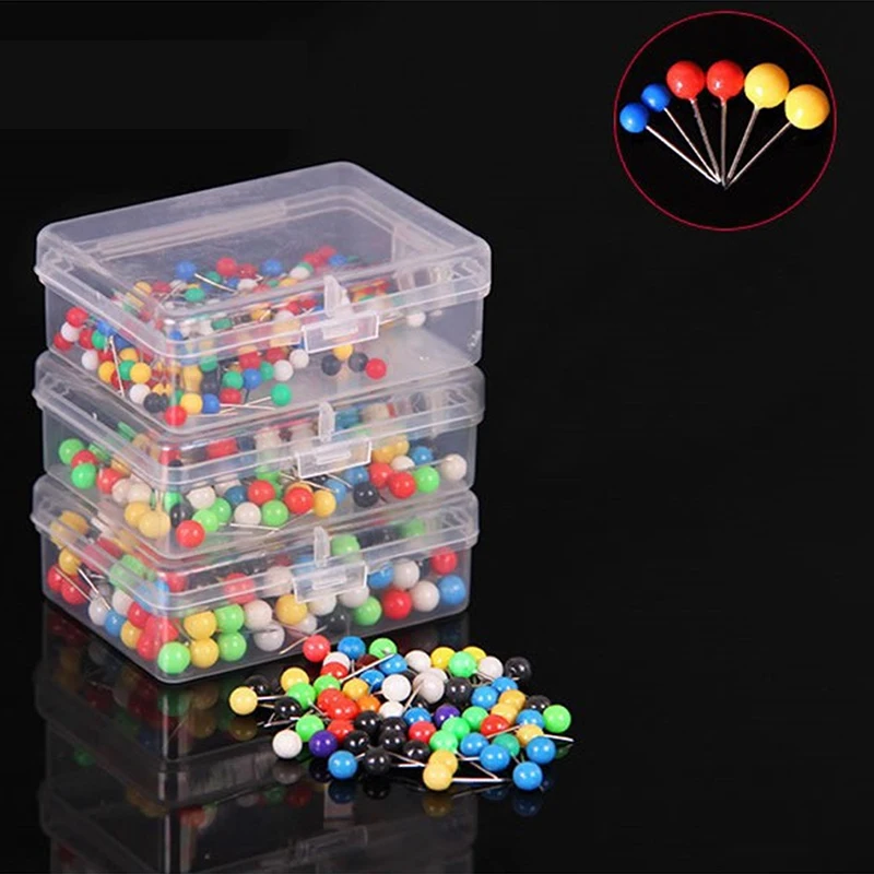 500 Pcs Stainless Steel Needle Colorful Plastic Pin Stationery Office Fixed Earth Pin Tack Wood Fastening Nail