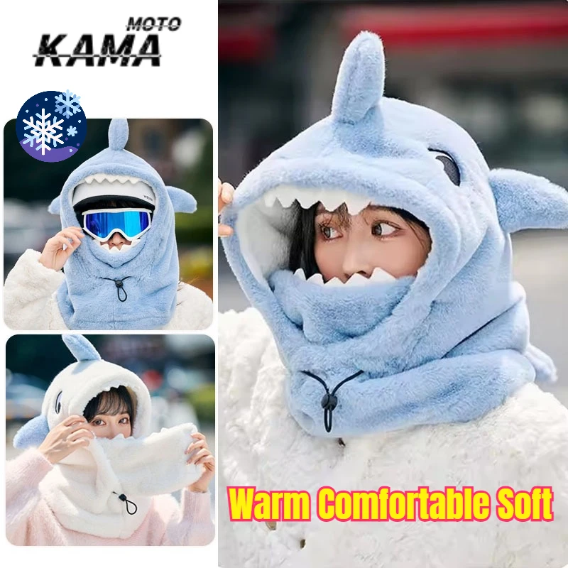 Cartoon Shark Ski Helmet Cover Winter Warm Cycling Comfortable Soft Fleece Skiing Head Warmer Cute Ski Helmet Hood Neck Warmer