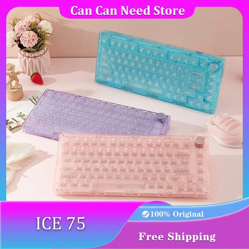 

AKKO X MonsGeek ICE 75 Mechanical Keyboard Fully Transparent Tri-Mode Hot Swap Gasket Knob RGB Custom Gaming Keyboard Gamer Gift
