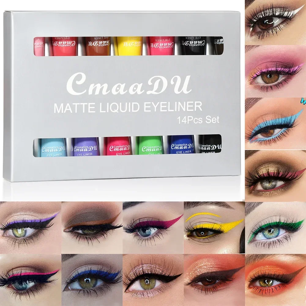 CmaaDu 14Color/Set Waterproof Excess Liquid Eyeliner Pencil Makeup Colorful Fiery-Hued Pigment Colour Eyleliner Pen Cosmetic