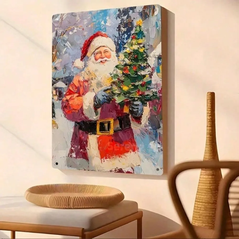 1pc retro metalen kerstman muurschildering - duurzaam roestbestendig aluminium, gemakkelijk op te hangen, binnen/buiten woondecoratie voor slaapkamer/live