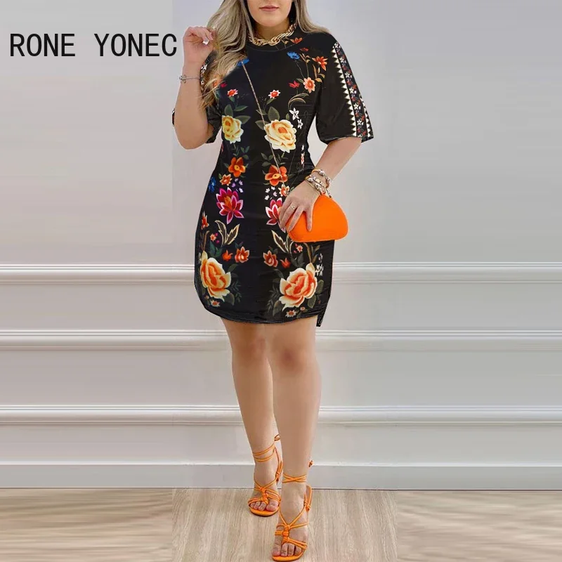 Women Elegant Round Neck Half Sleeves All Over Print with Floral A Line Casual Dresses