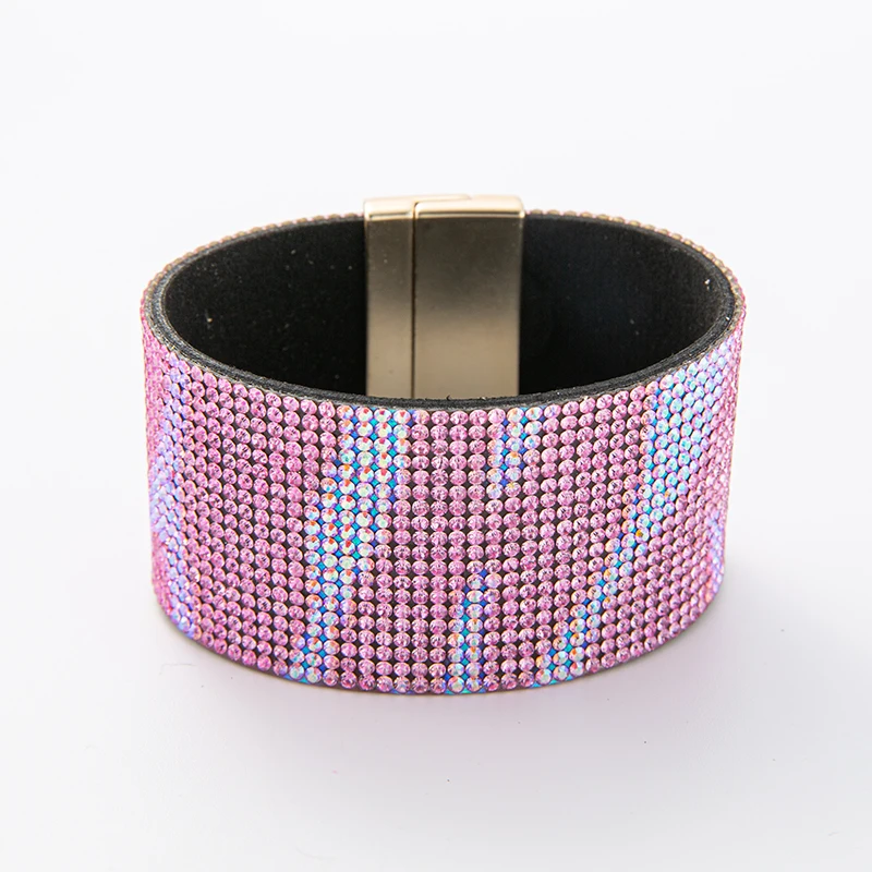 WYBU New Original Design Fashion Wide Leather Bracelet for Women Colorful Diamond Party Female Charm Jewelry Bangle