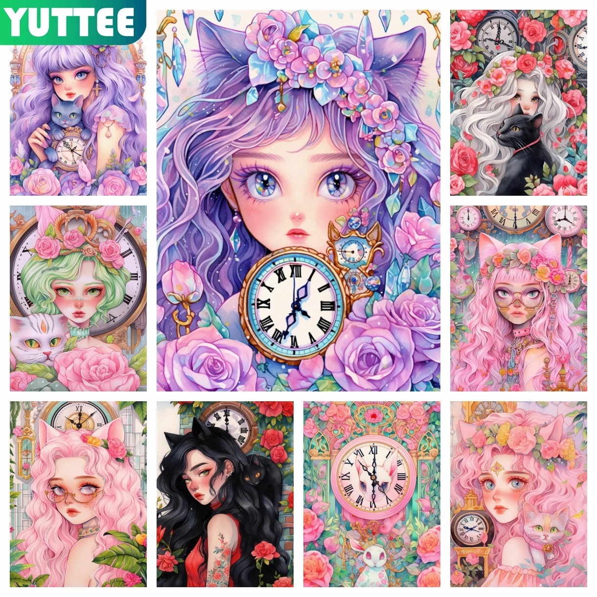 Cartoon Girl Alice and Cat 5D DIY Diamond Painting Mosaic Embroidery Cross Stitch Rhinestones Handicraft Home Decor New Gift