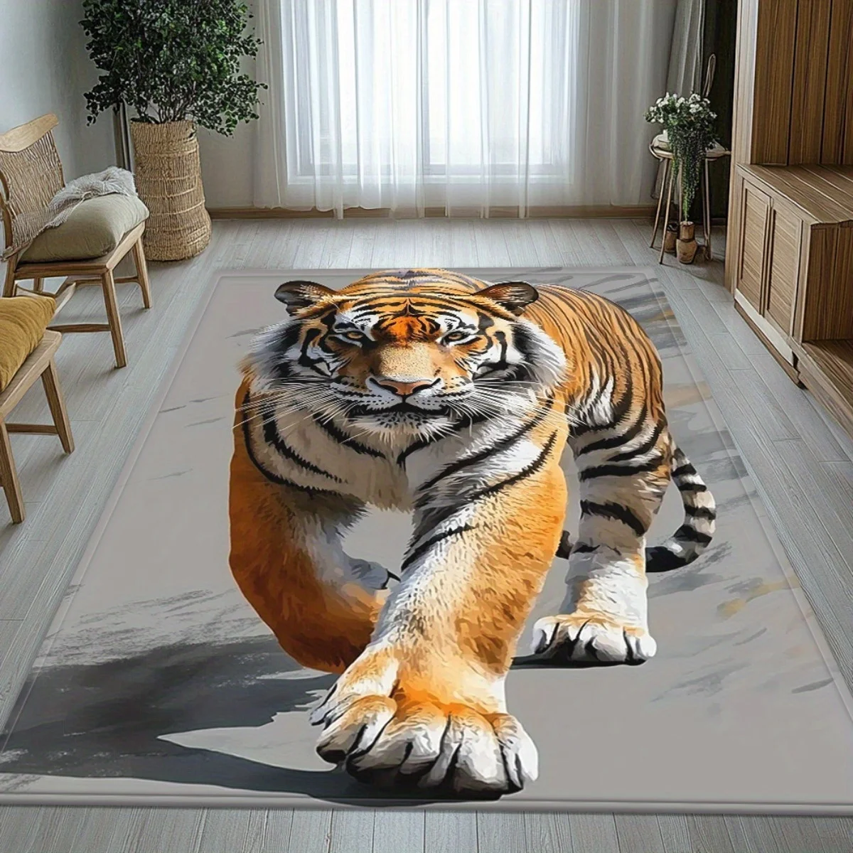 Dynamic Walking Tiger Print Area Rug, Non-Slip Washable Floor Mat for Living Room Office Entryway, Versatile Home Decor Carpet