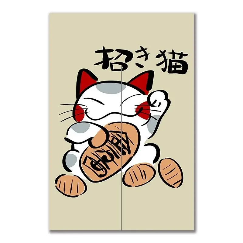 Maneki Neko Noren Door Curtain with Irasshai and Eigyōchū Sign Japanese Restaurant Decor noren curtain shop entrance divider