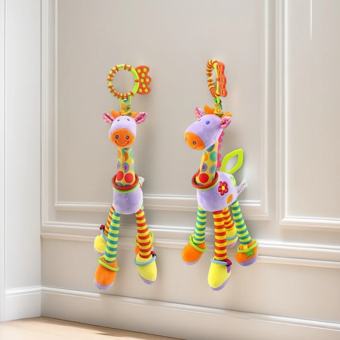 Zachte giraffe Zebra babyhandbellen uit 2025 |   Pluche bijtring rammelaar speelgoed |   Zintuiglijk ontwikkelingscadeau voor pasgeboren baby's |   Veilig BPA-vrij