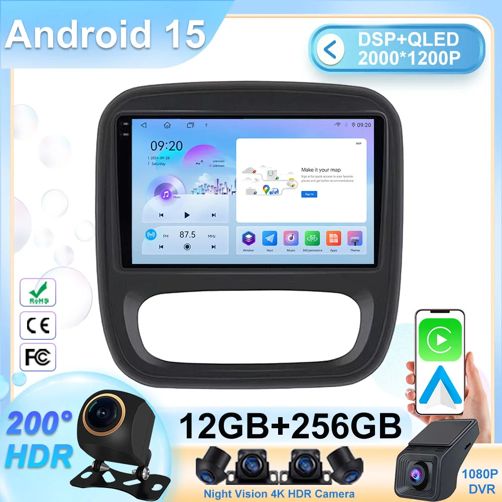 Автомобильный радиоприемник Android 15 Auto для Renault Traffic 3 2014-2021 для Opel Vivaro B 2014-2018, мультимедийный видеонавигатор, плеер GPS DSP