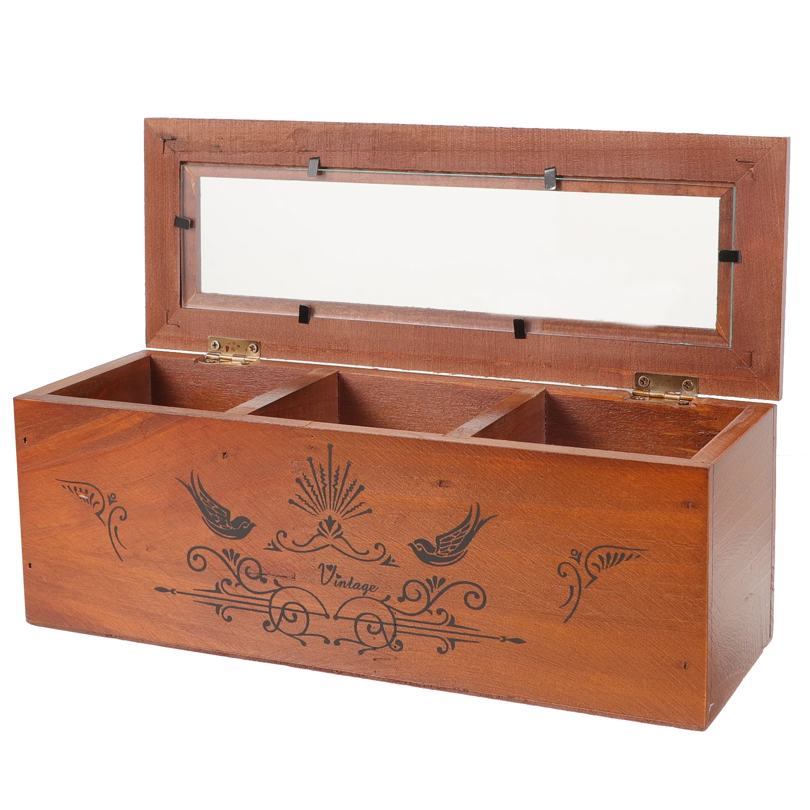 

Vintage Wooden Jewelry Box 3 Compartments Desktop Storage Holder Pine Wood Christmas Gift for Women Girls