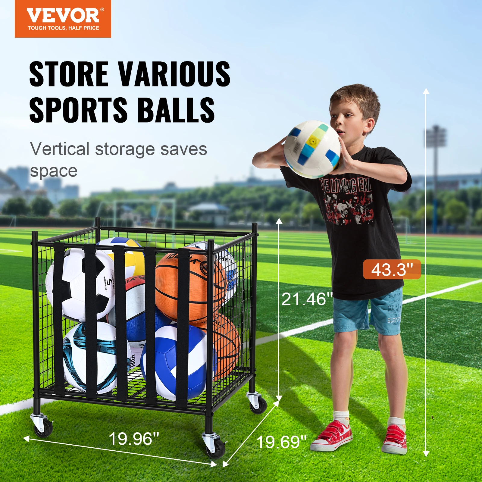 VEVOR Rolling Sports Ball Storage Cart Sport Equipment for Indoor Outdoor Steel Storage Rack for Garages Gym and Schools