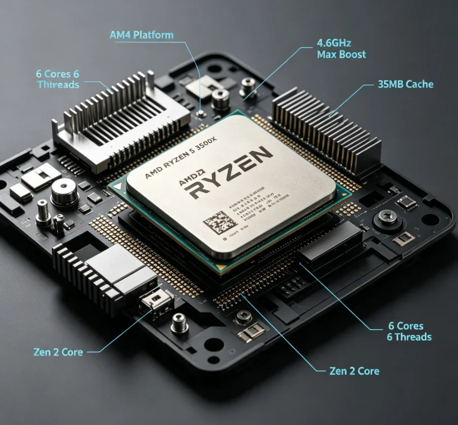 AMD Ryzen 5 3500X AM4 Desktop CPU 6 Cores 6 Threads 4.1GHz Max Boost 3600MHz Support 32MB Cache Gaming Processor Without Cooling