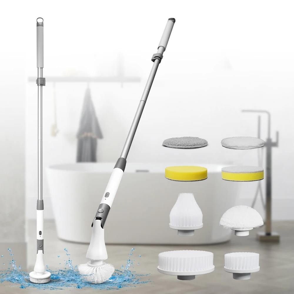 

Adjustable Extension Handle Waterproof Household Scrubber Cordless Cleaning Brush Electric Spin Scrubber with Long Handle