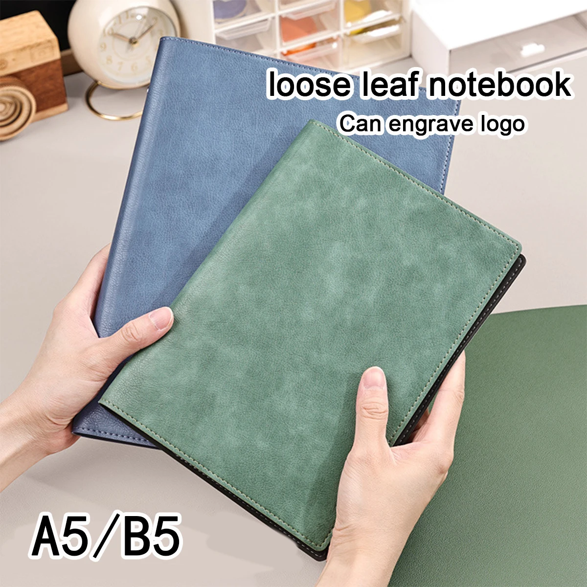 (Can Engrave Logo) A5/B5 Loose-leaf Leather Subject Notebook, Student Notepad, Business Meeting Record Book, Diary