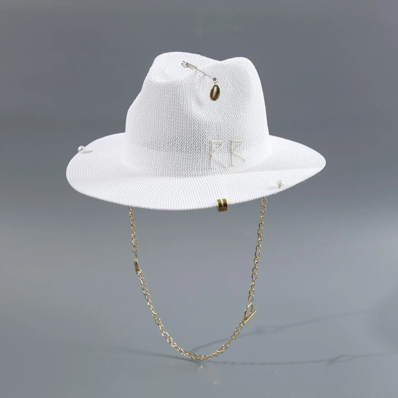 Embroidered RB Straw Hat with Chain, Russian Sun Hat, RUSLAN BAGINSKIY Ukrainian Brand Hat