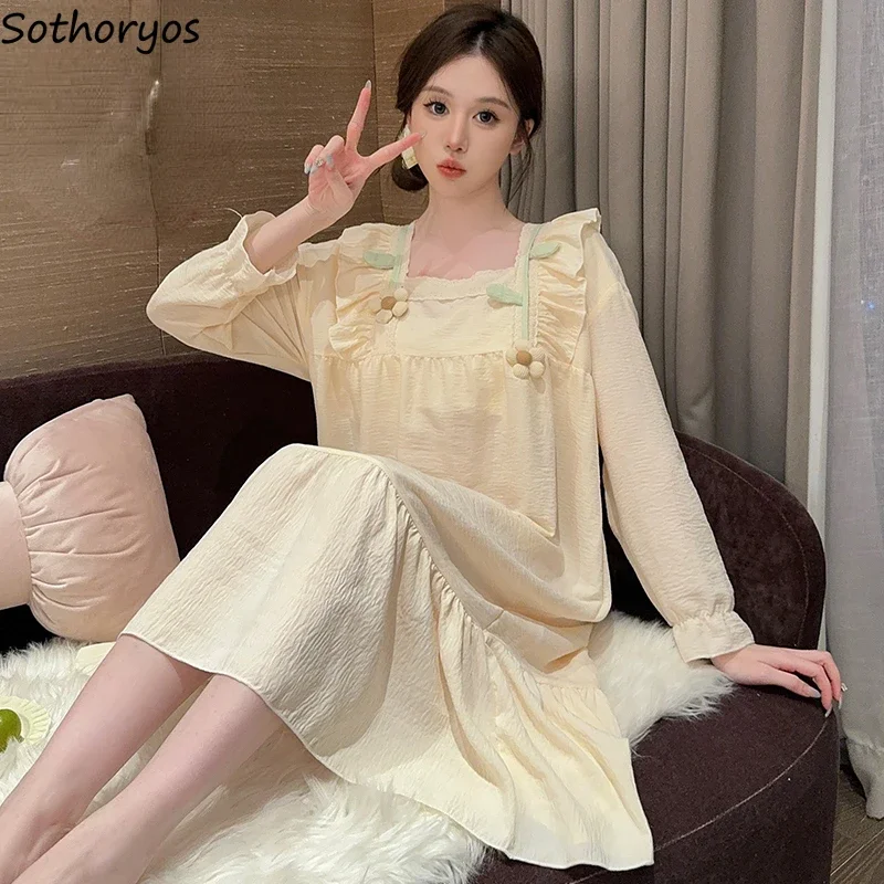 

Милые ночные рубашки, женские аппликации, нежная мягкая одежда для сна, повседневная одежда для сна Ulzzang с оборками, модный девичий дом, новые студенты колледжа