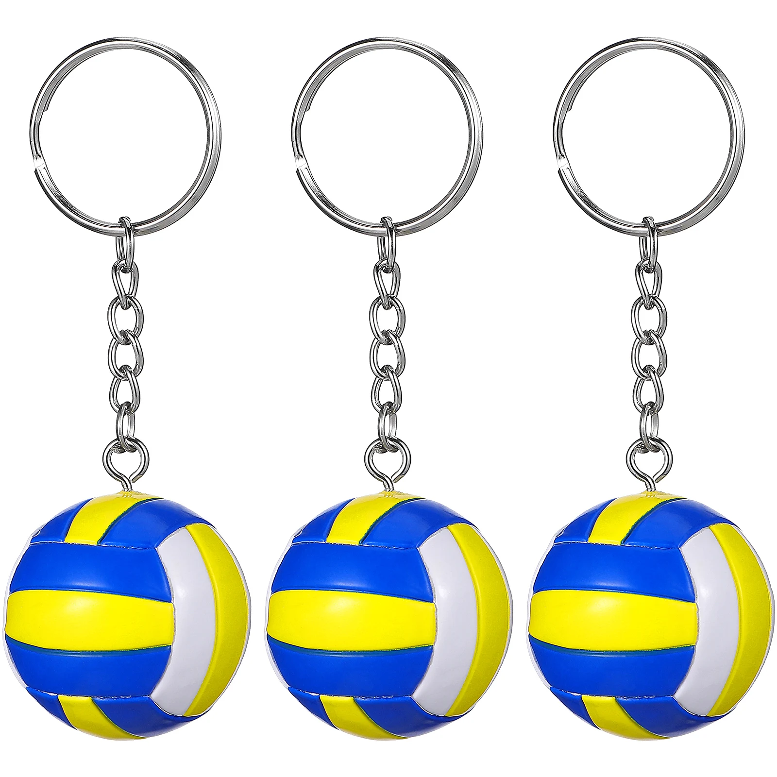 

3 Pcs Simulated Volleyball Keychains Yellow White Blue Durable PU Sports Souvenir Bag Ornament Gift