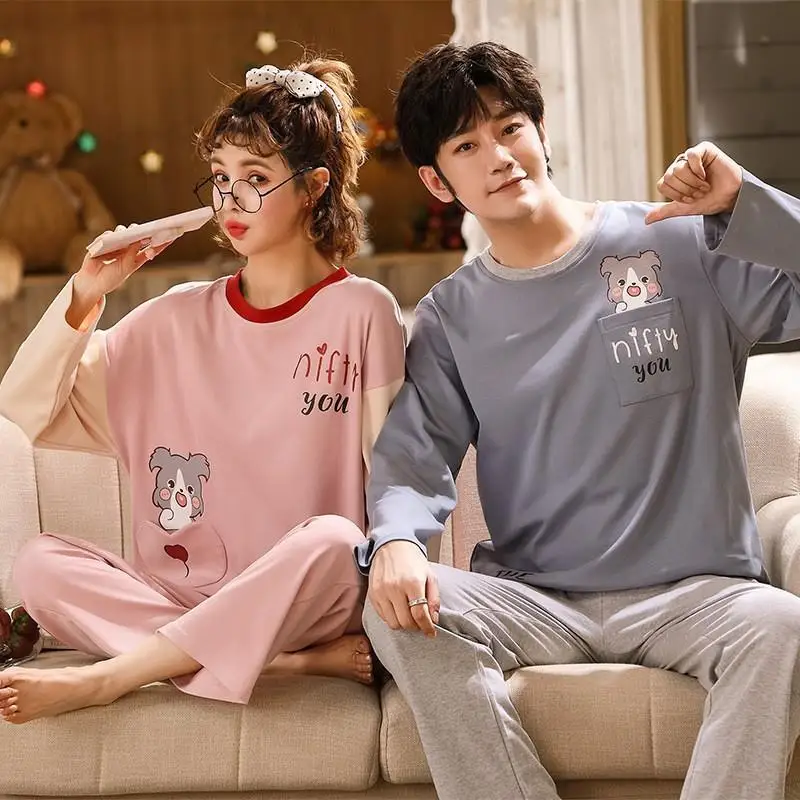

Korean Style Pure Cotton Long Sleeve Comfortable Cartoon Couples Sleepwear Set Spring Autumn Home Clothes Casual Leisure