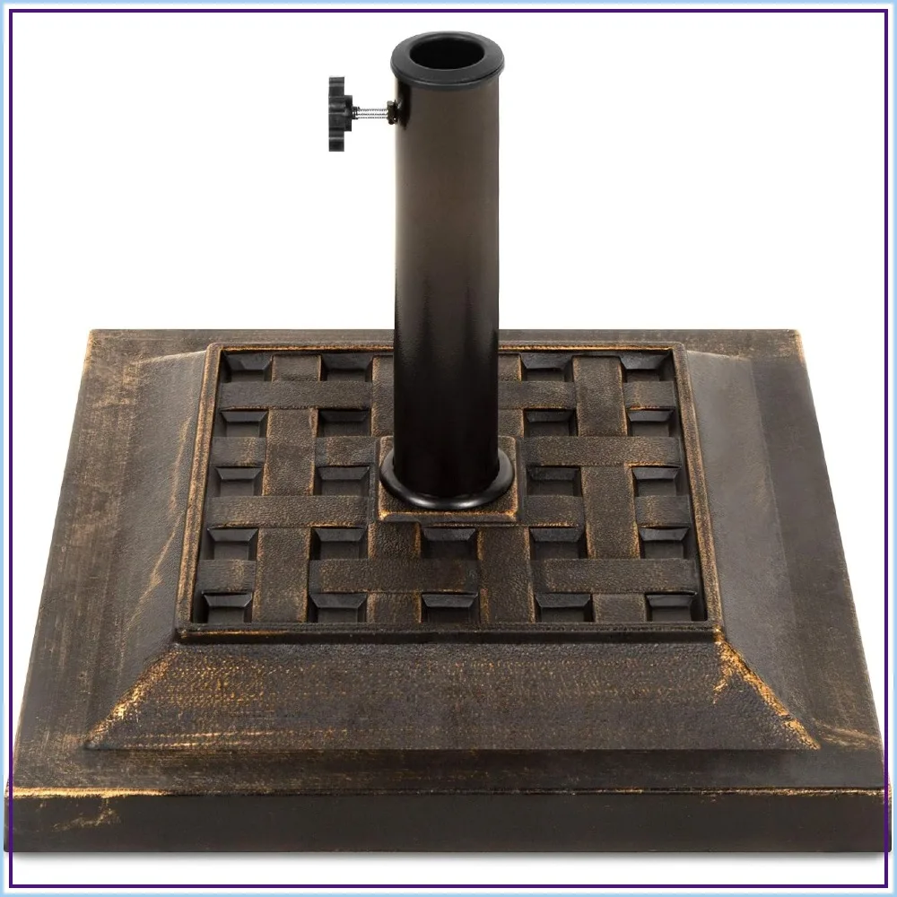 

26lb Heavy-Duty Steel Square Patio Umbrella Base with Bronze Finish, Decorative Basket Weave Pattern