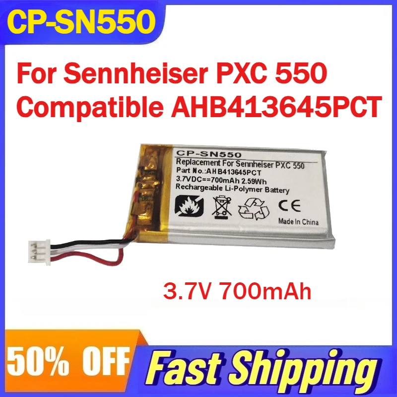 

CP-SN550 3.7V 700mAh Battery For Sennheiser PXC 550 Bluetooth Headset Compatible AHB413645PCT Rechargeable Batteries